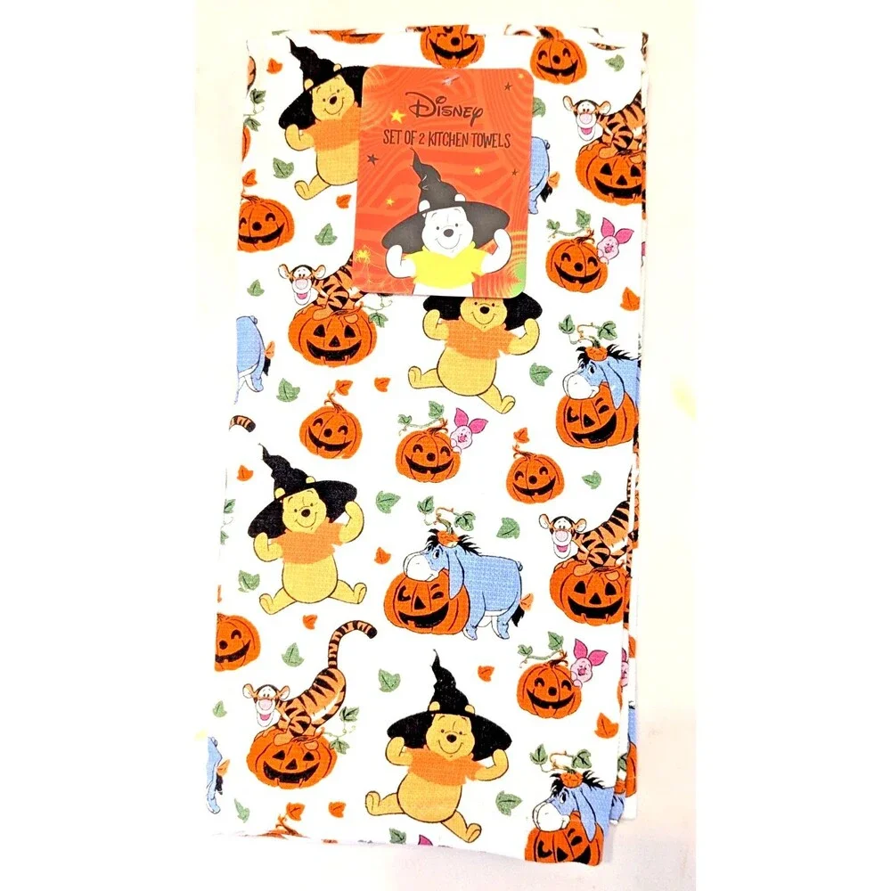 Disney Winnie The Pooh and Friends Halloween Kitchen Towels 2-pc Cotton Gift NEW